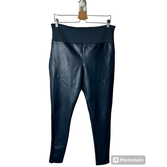 Assets by SPANX Women's Plus 1X All Over Blue Faux Leather Leggings #20258R - Picture 1 of 9